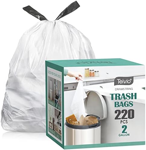 2 Gallon Small 220 Counts Strong Drawstring Trash Bags Garbage Bags by Teivio by Teivio