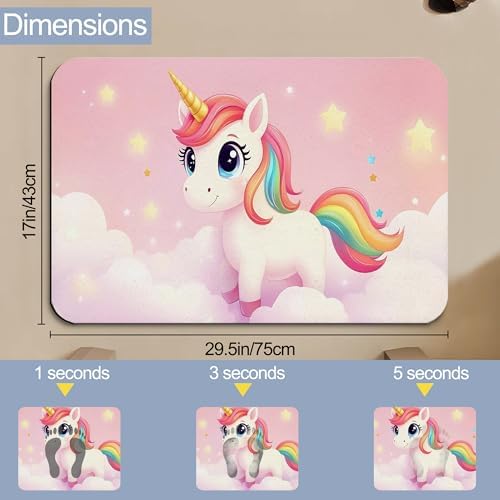 Cute Unicorn Bathroom Rugs, Non Slip Quick Dry Princess Pink Bath Mats - Image 2
