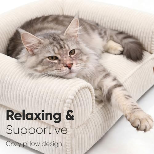 FUKUMARU Dog Couch Bed, Corduroy Cozy Cat Bed, Waterproof, Washable Cover - Image 2