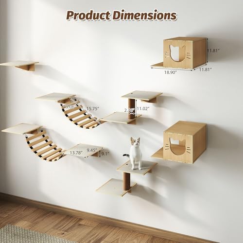 NYEEKOY Cat Wall Shelves, Wood 8-in-1 Cat Wall Furniture Set, Large Cat Shelves - Image 7