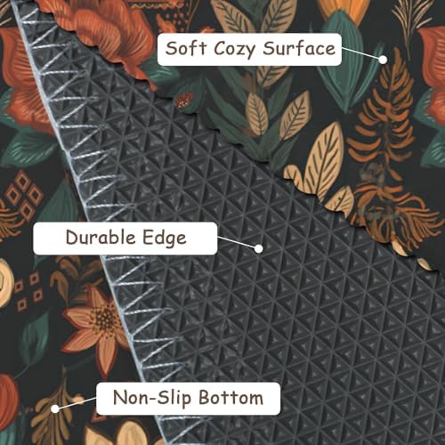 Giwawa Boho Floral Bath Rug Black Mid Century Bathtub Mat Absorbent Non Slip - Image 4