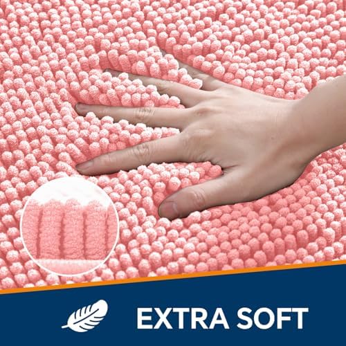 Chenille Bathroom Runner Rug 17"x47" Pink, Plush Bath Mat - Image 3
