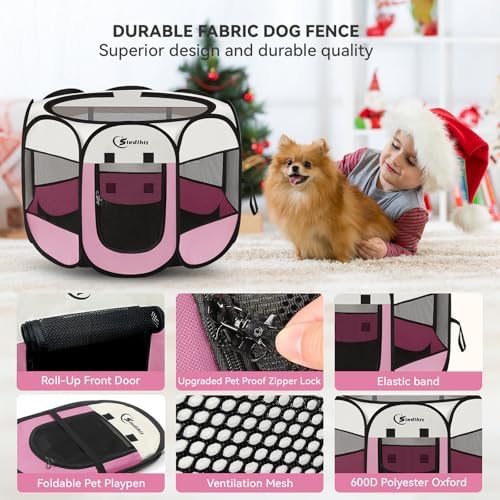 Sieidihit Dog Cat Pet Playpen Puppy Crate Cage Indoor Outdoor, Medium Pink - Image 6