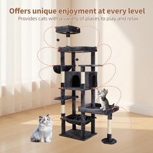 77.5 Inch Cat Tree with Bed, Observation Deck, Plush Platform & Toy Ball - Image 5