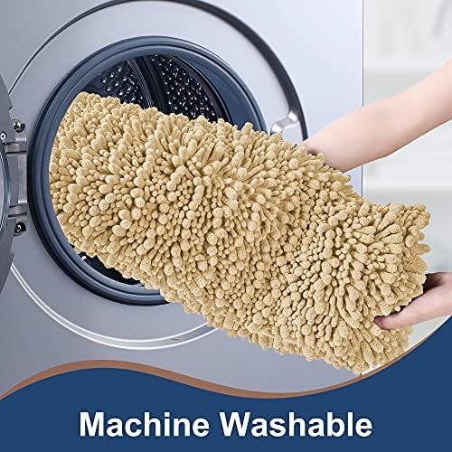 Luxury Chenille Beige Bathroom Rugs Sets 2 Piece, Thickened Hot Melt Rubber - Image 5