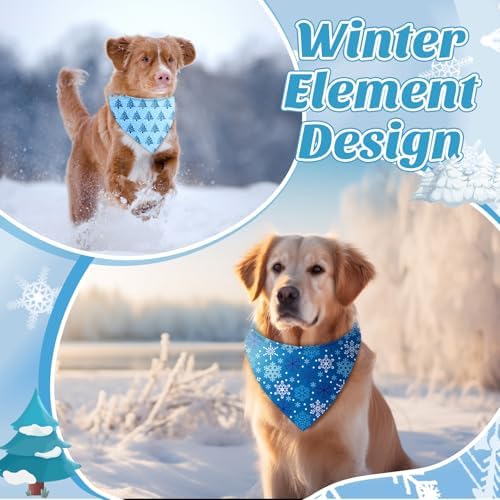 Preboun 50 Pcs Winter Dog Bandanas Bulk, Blue and White Snowman Snowflakes - Image 2