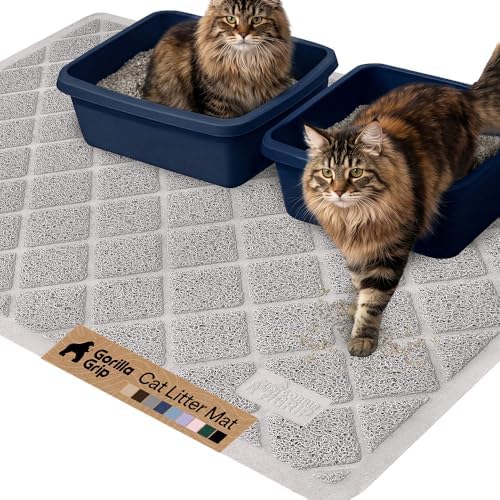 GORILLA GRIP Cat Litter Box Mat, Coiled Mesh Trapping Mats 47x35 Light Gray by GorillaGrip