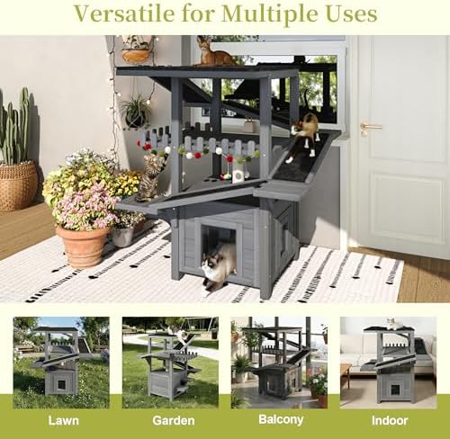 4-Tier Outdoor Cat House, Pine Wood Climbing Tower - Image 3