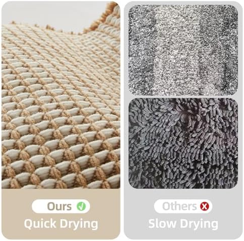 TYUU Waffle Bath Mat, Boho Bathroom Rugs Non Slip, 36x24 Khaki & White - Image 6