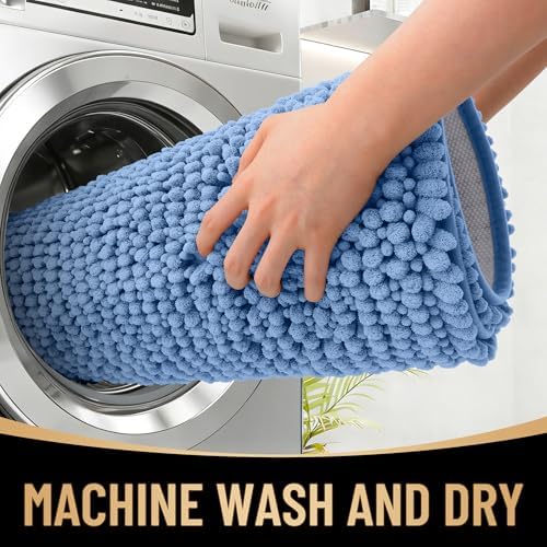 OLANLY Thick Chenille Bathroom Runner Rugs Mats 59x20, Cornflower Blue - Image 4