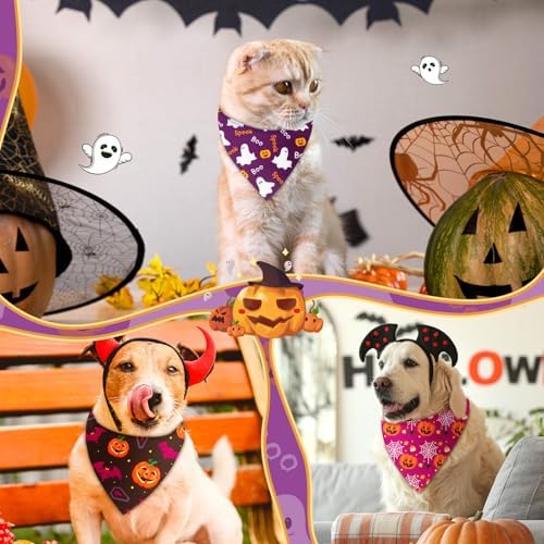Preboun 50 Pcs Halloween Dog Bandanas Bulk, Pumpkin Ghost Bat Spider Web - Image 6