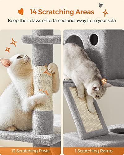 Feandrea Cat Tree, 81.1-Inch Large Cat Tower, Light Gray - Image 6