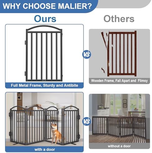 Malier Metal Freestanding Dog Gates, Outdoor Indoor Dog Fences, Extra Wide - Image 2