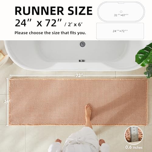 TYUU Waffle Runner Rug Bathroom, Long Boho Bath Mat, 72x24 Light Peach - Image 3