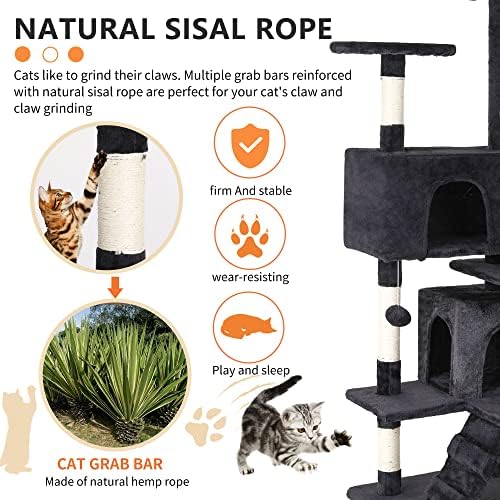 BestPet | 54" Cat Tree Tower | Dark Gray | Sturdy Multi-Level Cat Tree - Image 4