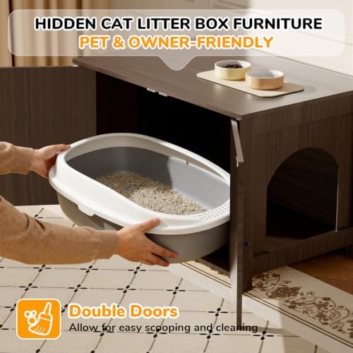 Cat Litter Box Enclosure Furniture Dog Proof, Hidden Kitty Washroom Cabinet Low - Image 7