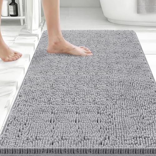 Bcoimo Bath Rug Mat, 36x24 Chenille Non Slip Gray Bathroom Floor Shower Mats by Bcoimo