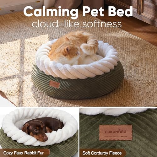 FUKUMARU Cute Round Cat Bed, Calming Donut Small Dog Beds - Image 2