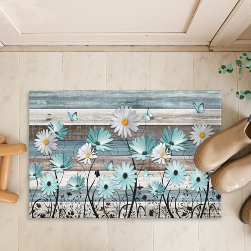 Giwawa Daisy Floral Bath Rug Rustic Wood Bathtub Mat Soft Absorbent Non Slip - Image 7