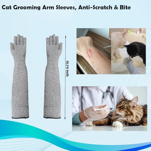 Pet Handling Gloves – 16" Extra-Long Cat Grooming Arm Sleeves, Anti-Scratch & - Image 2
