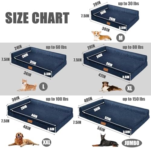 Patas Lague Orthopedic Large Dog Bed Washable Pet Sofa Bed 56X40 Navy Blue - Image 6