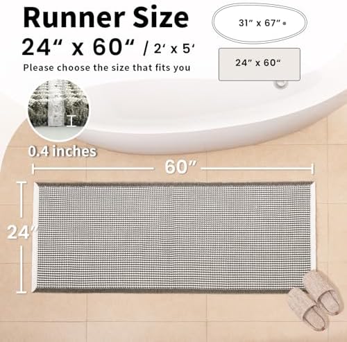 Long Bath Mat, Waffle Bathroom Runner Rug Non Slip Washable, 24 x 60 - Image 2