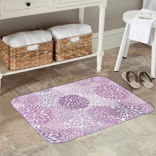 Purple Chrysanthemum Flowers Bath Mat 24x16 Inch Non-Slip Soft Microfiber - Image 2