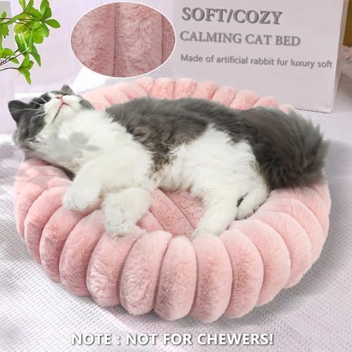 Pink Puppy Beds for Small Dogs and Kitty Washable Soft Comfort Donut Cute - Image 2