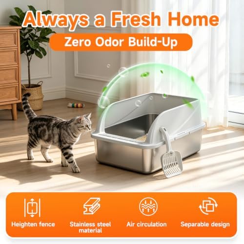 Stainless Steel High-Sided Cat Litter Box - Image 3