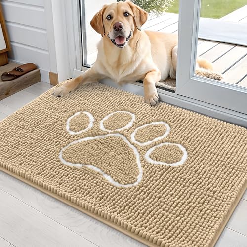 OLANLY Dog Door Mat for Muddy Paws 36x24, Paw Print Design Chenille Mud Mat by OLANLY