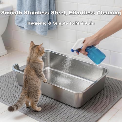 Low Entry Stainless Steel Cat Litter Box, Extra Large Open Top Litter Box - Image 5