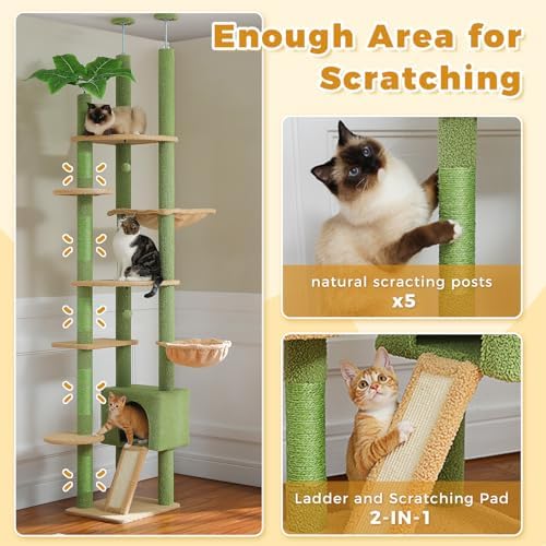 PETEPELA Floor to Ceiling Cat Tree, Adjustable 90.5"-100.4" Tower - Image 6