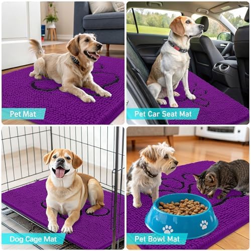 OLANLY Dog Door Mat for Muddy Paws 30x20, Paw Print Design Chenille Mud Mat - Image 7