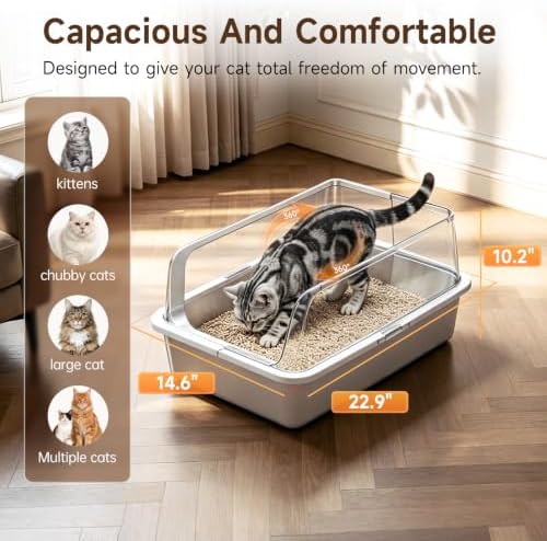 High-Sided Stainless Steel XL Cat Litter Box - Image 3