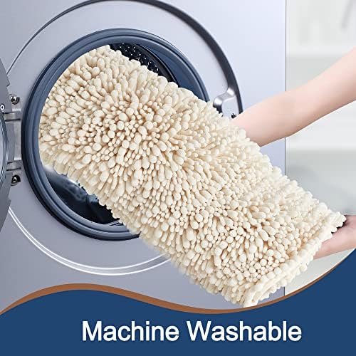 Luxury Chenille Cream Bathroom Rugs Sets 2 Piece, Thickened Hot Melt Rubber - Image 5