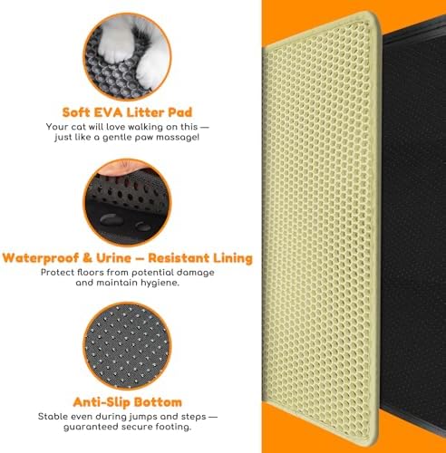 Cat Litter Mat 31"x24", Double Layer EVA Litterbox Mat Cream - Image 3