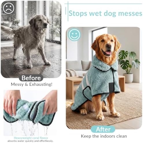 Dog Bathrobe, Super Absorbent for Small to Large Dogs, Light Green XL - Image 2