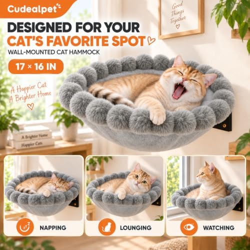 Cat Wall Hammock, Wall Mounted Foldable Plush Bed, 17 x 16 in - Image 3