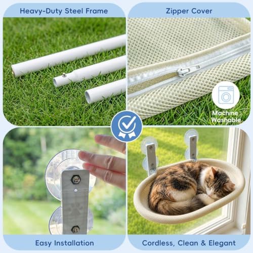 Cat Window Perch for Narrow Windows, Cordless Foldable Hammock Bed - Image 6
