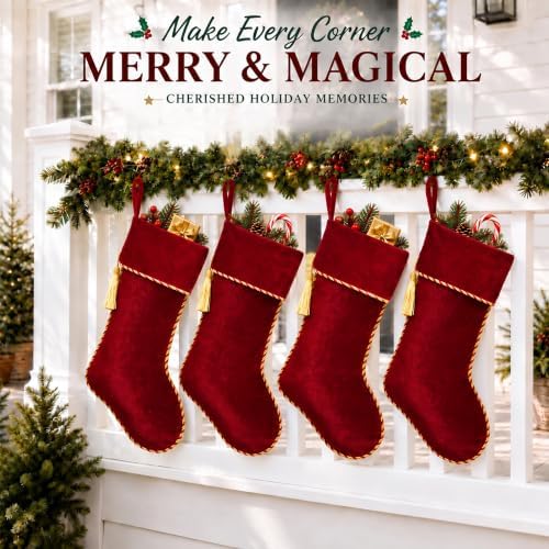 Red Christmas Stockings 1 Pack 20 Inch Large, Velvet - Image 6