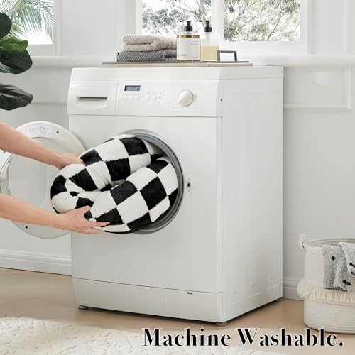Ohocut Checkered Cat Dog Bed, Cute Black White Retro Style Aesthetic Round - Image 6