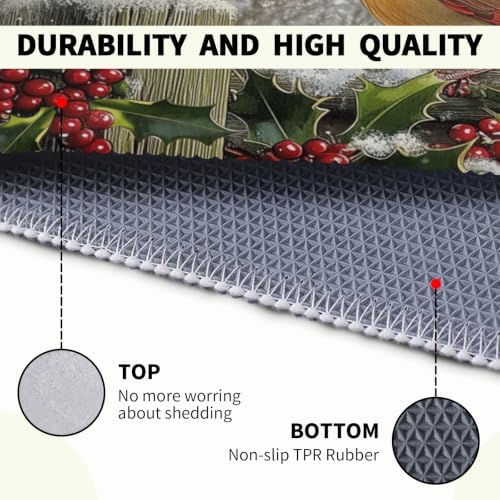 Giwawa Winter Birds Bath Rug Red Berry Washable Bathroom Mat 20x32 Inch Indoor - Image 4