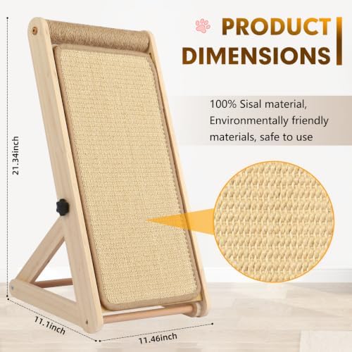 Sisal Cat Scratcher, 21 in Wooden Cat Scratching Board, 3 Spare Changeable Pads - Image 2