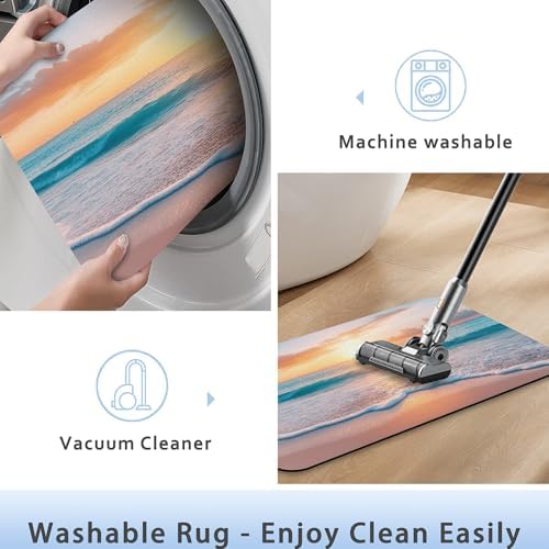 Sunset Beach Bathroom Mat, Non-Slip Rubber Backing Thin Low-Profile Bath Rug - Image 5