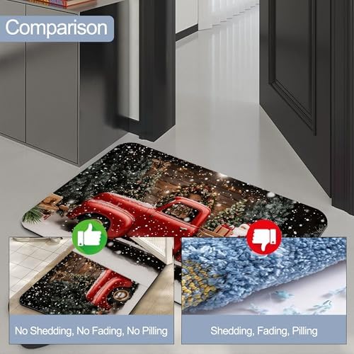 Christmas Red Truck Bathroom Rugs, Non Slip Quick Dry Winter Farmhouse Bath Mats - Image 4