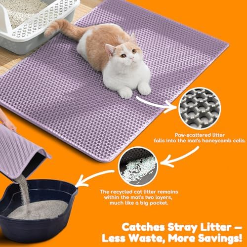 Cat Litter Mat 35"x24", Double Layer EVA Litterbox Mat Purple - Image 6