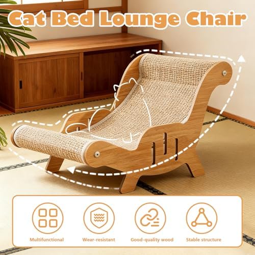 Cat Recliner Scraper Board, Cat Scratching Chair, Wooden Sisal Adjustable Cozy - Image 6