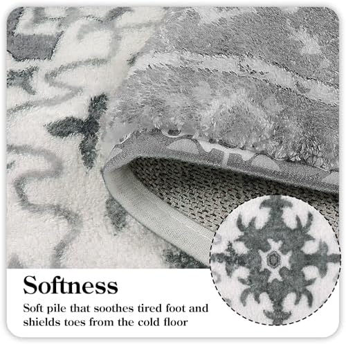 Uphome Boho Vintage Bathroom Rug Runner Gray Non-Slip Soft Long Bath Mat - Image 2
