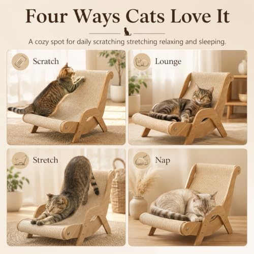 Cat Scratch Lounger Chair, Wooden Sisal Scratching Bed，14.5''*20.2''*12.4'' - Image 2