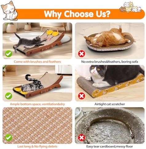 Sisal Cat Scratcher Bed, Natural Solid Wood Scratch Lounger, No Mess Scratching - Image 4